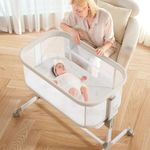 Fodoss Baby Bassinets Bedside Sleeper - All Mesh Bedside Bassinet with Wheels, 7 Height Adjustable Baby Bassinet for Infants, Beige