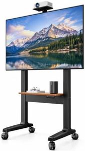 Perlegear Motorized Mobile TV Stand on Wheels for 37–86 Inch TVs up to 154 lbs, Electric Height Adjustable Rolling TV Stand, VESA 200x200–600x400mm, Wooden Shelf & Panel, PGTVMC26B
