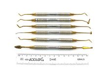 ADDLER DENTAL COMPOSITE KIT INSTRUMENT GOLDEN HOLLOW HANDLE SET OF 6.LIFE TIME ANTI RUSTING WARRANTY.