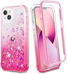 Ruky Case for iPhone 13 & iPhone 14, Full Body Glitter Liquid Case with Built-in Screen Protector Soft TPU Protective Girls Women Phone Case for iPhone 13 & iPhone 14 6.1”, Gradient Pink