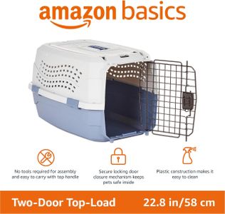 Amazon Basics Hard-Sided Cat Carrier, Two-Door Top-Load, Blue, 58cm
