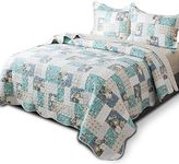 KASENTEX Twin Quilt Set Lightweight Bedspread Coverlet(Green Floral Patchwork, 86x68)