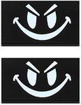 Zcketo 2 Pcs Reflective Funny Evil Smile Face Patch Infrared IR Night Safety Badge Tactical Military Uniform Fastener Emblem for Biker Backpack Clothing Jacket Vest Coat Dog Harness