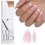 BTArtboxnails French Gel Nail Tips - French Tip Press on Nails Pink Short Almond XCOATTIPS Pre-applied Tip Primer & Base Coat, No Need to File Fake Nails for Nail Art DIY