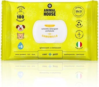 Animal House - Salviette alla Camomilla 100pz Salviette Naturali Idratanti e Lenitive, Biodegradabili e Ipoallergeniche, per la Pulizia Quotidiana di Cani e Gatti