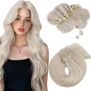 Moresoo 22 inch Microlink Human Hair Extensions White Blonde Micro Beads Hair Extensions Real Human Hair for Wedding Straight Silky 57g