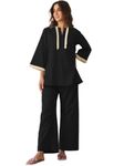 GRECIILOOKS Polycotton Ethnic Mid-Thigh Length Stylish | Festive Travel Co Ord Kurta Set for Women (GL-W2048&TR1023_Black_2XL)