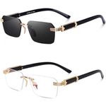 IFLASH Retro Rimless Sunglasses Rectangle Women Men Vintage Frameless Sun Glasses Fashion Frameless Square Tinted Glasses (Clear & Black)