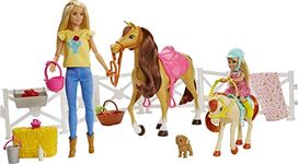 Barbie Playset with Barbie and Chelsea Blonde Dolls, 2 Horses with Bobbling Heads and 15+ Toy Accessories that Include Corral Fencing, Feeding, Grooming, Nurturing and Horseback Riding Pieces for 3Y+