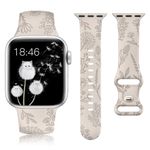 mFoniscie Silicone Bands for Apple Watch Strap 41mm 40mm 38mm, Cute Soft Silicone Dandelion Engraved Flower Strap for iWatch SE2|SE Series 8 7 6 5 4 3 2 1 StarLight [WATCH NOT INCLUDED]