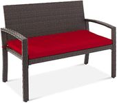 Best Choice Products Outdoor Bench 2-Person Wicker Garden Patio Benches Seating Furniture for Backyard, Porch w/Seat Cushion, 700lb Capacity - Brown/Red