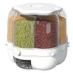 AHOUGER Cereal Dispenser Lentil Dispenser, Upgrade 6 Compartment 360° Rotating Grain Storage Food Dispenser with Lid Moisture Resistant Household