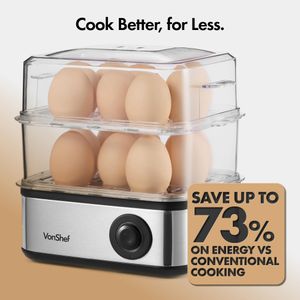 VonShef 3-in-1 Egg Boiler, Poacher & Omelette Maker – 16 Egg Capacity, Stainless Steel, 500W