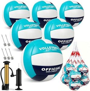 Sbarklo 6 Pack Official Size 5 Volleyballs -Composite Leather Waterproof Soft Volleyball with Pump and Net Bag for Indoor Outdoor Beach Pool Water Gym Training Match for Volley Ball Beginner