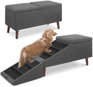 XXL Dog Stairs for Large Dogs, 2-in-1 Foldable Dog Ramp & Bed Bench, 20.5"H | 22° Gentle Slope, 42L Hidden Storage, Non-Slip Surface, Solid Wood Up to 400 lbs, for Small, Large & Senior Dogs, Gray Bouclé