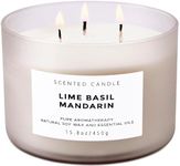 Lime Basil Mandarin Scented Candle - Large 3 Wick Soy Candle 15.8 oz - Aromatherapy Candle for Stress Relief - Fresh Citrus Scented Candles - Long Lasting Clean Burn - Gift for Women & Men