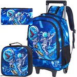 Rolling Backpack for Boys, Kids Roller Wheels School Bookbag with Lunch Bag, Wheeled School Bag for Children - Dinosaur