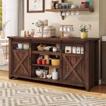 YITAHOME Sideboard Storage Cabinet with Power Outlet, 66'' Farmhouse Buffet Cabinet with Sliding Barn Doors and Adjustable Shelves, Large Coffee Bar Wine Bar Cabinet for Kitchen, Living Room, Brown