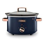 Tower T16042MNB Cavaletto 3.5 Litre Slow Cooker with 3 Heat Settings, Cool Touch Handles, 210W, Midnight Blue and Rose Gold