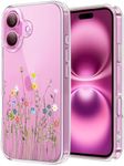 Unov Case Compatible with iPhone 16 Case Clear with Design Embossed Floral Pattern Soft TPU Bumper Slim Protective 6.1 Inch (Flower Bouquet)