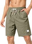 JMIERR Men Shorts Linen Cotton Casual Classic Fit Flat Front Elastic Waist Drawstring Lightweight Summer Beach Shorts for Men US 34 (Medium) Laurel Green