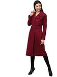 PoshBery Athena Women Maroon Solid Longline Overcoat (L)