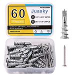 Juasky 60Pcs Metal Self Drilling Wall Anchors, Heavy Duty Anchors and #8×1-1/4" Screws Kit for Drywall, Wood