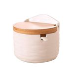 Kitchen Spice Jar, Ceramic Bowl with Bamboo Lids and Sugar Spoons Porcelain Condiment Container, Salt Seasoning Rack Spice Pots Seasoning Box for Home (Suit A)