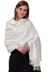 tweedle Women's Cashmilon Wool Kashmiri Aari Embroidery Stole/Shawl/Wrap for Winter (Size 28 x 80 Inches) (White)