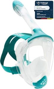 CRESSI Java Full Face Mask Clear/Aquamarine S/M-Full Face Snorkel Mask, Ultra Clear Anti Fog Lens, 100% Silicone, Snorkel Dry with Safety Valves, Transparent/Aquamarine, S/M