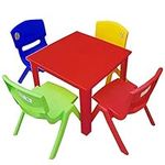 A406 Strong Kids Children Table and Chairs Set for Study, Activity Garden Indoor (Red Table + 4 Chairs Mix)