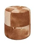 Deco 79 Leather Handmade Stool with Patchwork Pattern, 16" x 16" x 16", Brown