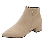 kpoplk Womens Boots Women's Western Suede Ankle Boots Sexy Pointed Toe Slip On Booties Low Heel Chunky Ankle Boots Winter Shoes with Zipper