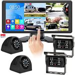 RVInWest 4K RV Camera System, Touch Screen 10.36 Inch DVR Quad 4 Split Screen Monitor with Bluetooth MP3 MP4 + IP69 Night Vision 1080P Backup Rear Side View Wired Camera for Car RV Truck Trailer SUV