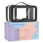 Double Layer Travel Makeup Bag - Clear Small Cosmetic Organizer Bag with TSA Approved,Portable Transparent Makeup Bag with Zipper for Women, Girls, Friends - Beige