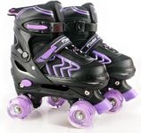 ZHUKAIKJ Adjustable 4 Sizes Kids Roller Skates for Boys and Girls with Light UP Wheels for Toddler Child Beginners for Indoor Outdoor Sport (Black&Purple, Medium)