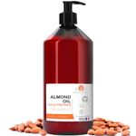 Almond Oil, Organic, Cold Pressed, Pure, Natural, Massage Oil (Carrier Oil) Hair Oil, Body Oil, Nail & Cuticle Oil, Face Oil, Ear oil, Pregnancy Stretch Mark & Baby Oil, 1000 ml