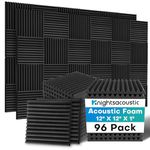 Knightsacoustic 96 Pack Sound Proof Panels for Walls, 1 X 12 X 12 Inches Acoustic Foam Panels Soundproofing, High Density Acoustic Panels Sound Absorbing, Black Noise Cancelling Studio Wedges