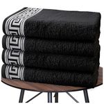 GC GAVENO CAVAILIA Greek Designer Hand Towels - 4 Pack Reusable Hand Towels - 500 GSM Super Absorbent Towel - Egyptian Cotton Gym Holiday Towel Bathroom Linen, 50x80 Cm, Black