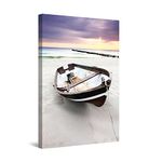 Startonight Canvas Wall Art - Beautiful Fishing Boat on the Beach, Purple Sky Landscape Picture for Living Room Large Photo Framed 80 x 120 CM