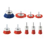 9-Pack Nylon Filament Wire Brush - Cup/Wheel/Brush Set,Remove Rust,Corrosion,Paint,Abrasive Filament Nylon Wire Bristle Drill with1/4 Inch Hex Shank,Coarse Sanding Scuffing