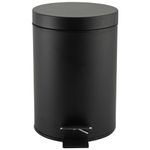 Beldray LA038098BLKFEU7 Bathroom Pedal Bin – Small Round Stainless Steel Sanitary Waste Bin For Bedroom, Office, Kitchen, Toilet, Soft Close Rubbish Bin, Removable 3L Inner Bucket, Carry Handle, Black