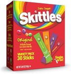 Skittles Singles To Go Variety Pack, Powdered Drink Mix, Zero Sugar, Low Calorie, Includes 4 Flavors: Green Apple, Strawberry, Grape, Orange, 1 Box (30 Single Servings)