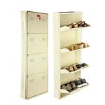 Laxmi KAPAT 4 Door Metal Shoe Rack Wall Mounted for Home with Central Locking, Can Hold Upto 16 Shoes Pair, 3 Year Warranty (54" x 20" x 6" Inch, Ivory)