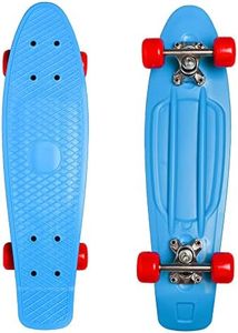 M.Y X-Skate Complete 22" Blue Plastic Retro Beginner Skateboard for Kids Teenagers & Adults Waffle-Style Deck ABEC 7 Bearings for tricks and cruising