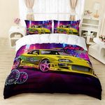 AILONEN Yellow Racing Car Duvet Cover Set Twin Size, Extreme Sport Bedding Set for Kids Boys,Sports Race Car Comforter Cover,Cool Speed Dial Duvet Cover,3 Pieces,1 Quilt Cover and 2 Pillowcases