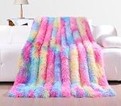 KANKAEU Rainbow Blanket, Fuzzy Faux