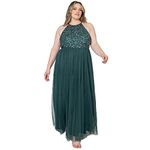 Maya Deluxe Women's Ladies Bridesmaid Maxi Dress Halter Neck Sequin Embellished Prom Graduation Wedding, Emerald Green, 18