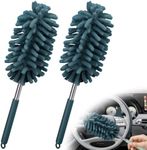 2 PCS Car Interior Duster with Extension Pole, Microfiber Car Dusters with Bendable Head, Cars Duster Exterior&Interior Scratch Free, for Cleaning of Vehicle Details, Offices, Window(Nude Blue)