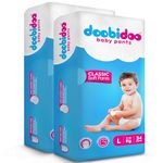 Doobidoo Classic Baby Diaper Pants with High Absorbency, Anti-Leak Side Cuffs, Cottony Bubble Soft, Rash-Free, Large Size (L) 9-14 Kg, Pack of 2, 68 Count